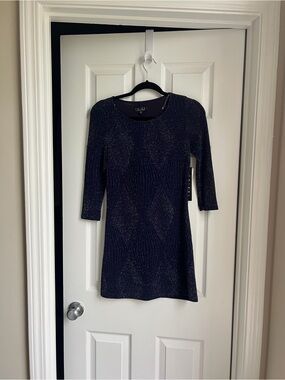 Trixxi Navy Sparkle Long Sleeve Sheath Dress